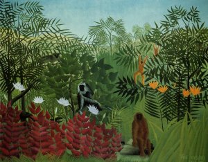 Tropical Forest With Apes And Snake